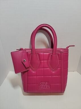 Steve Madden BCLARK Quilted Satchel Bag Purse Hot Pink Double Handles W/Pouch